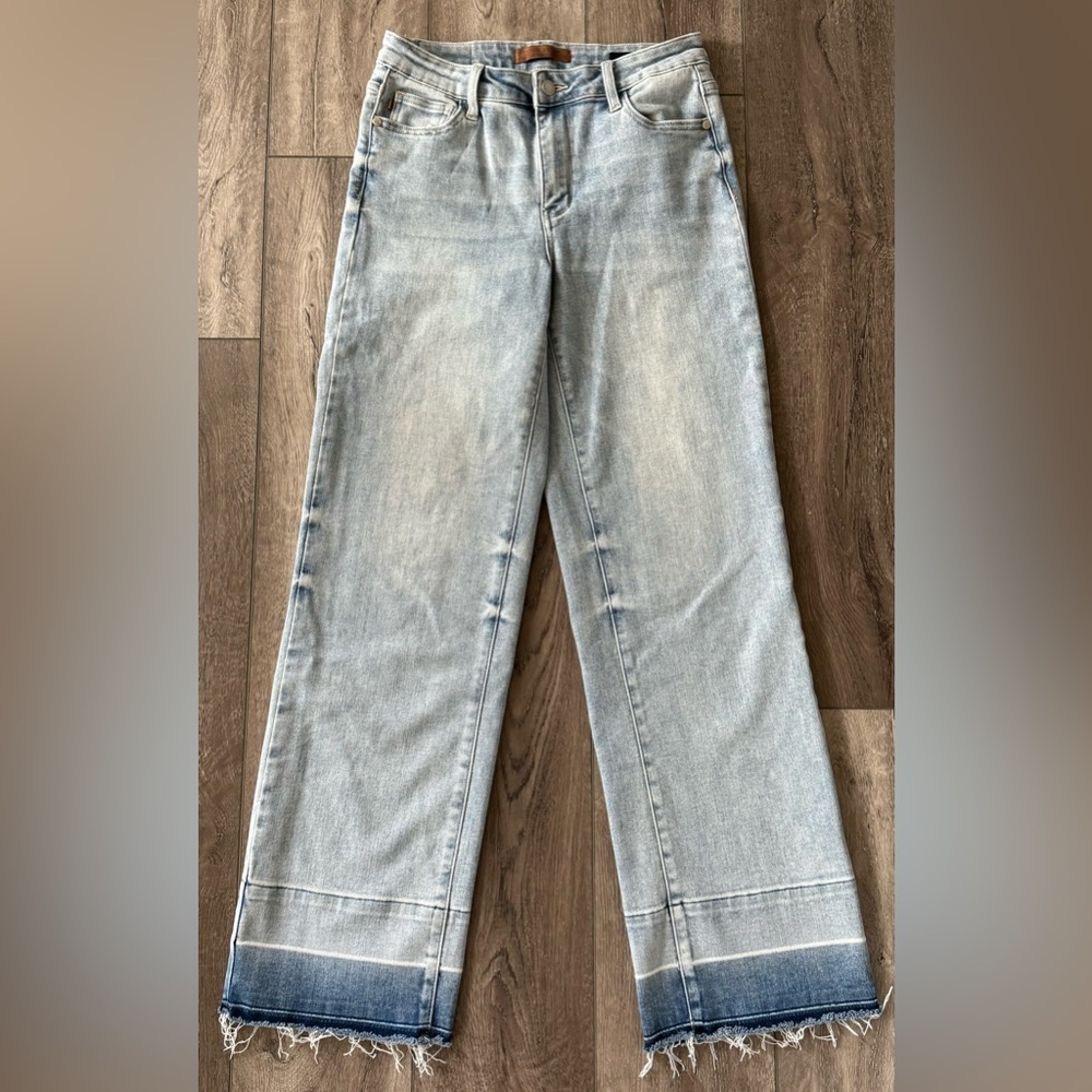 Judy Blue Wide Leg Denim Mid-Rise Jeans Womens 5/27 Actual (28x32) Ombre Stretch